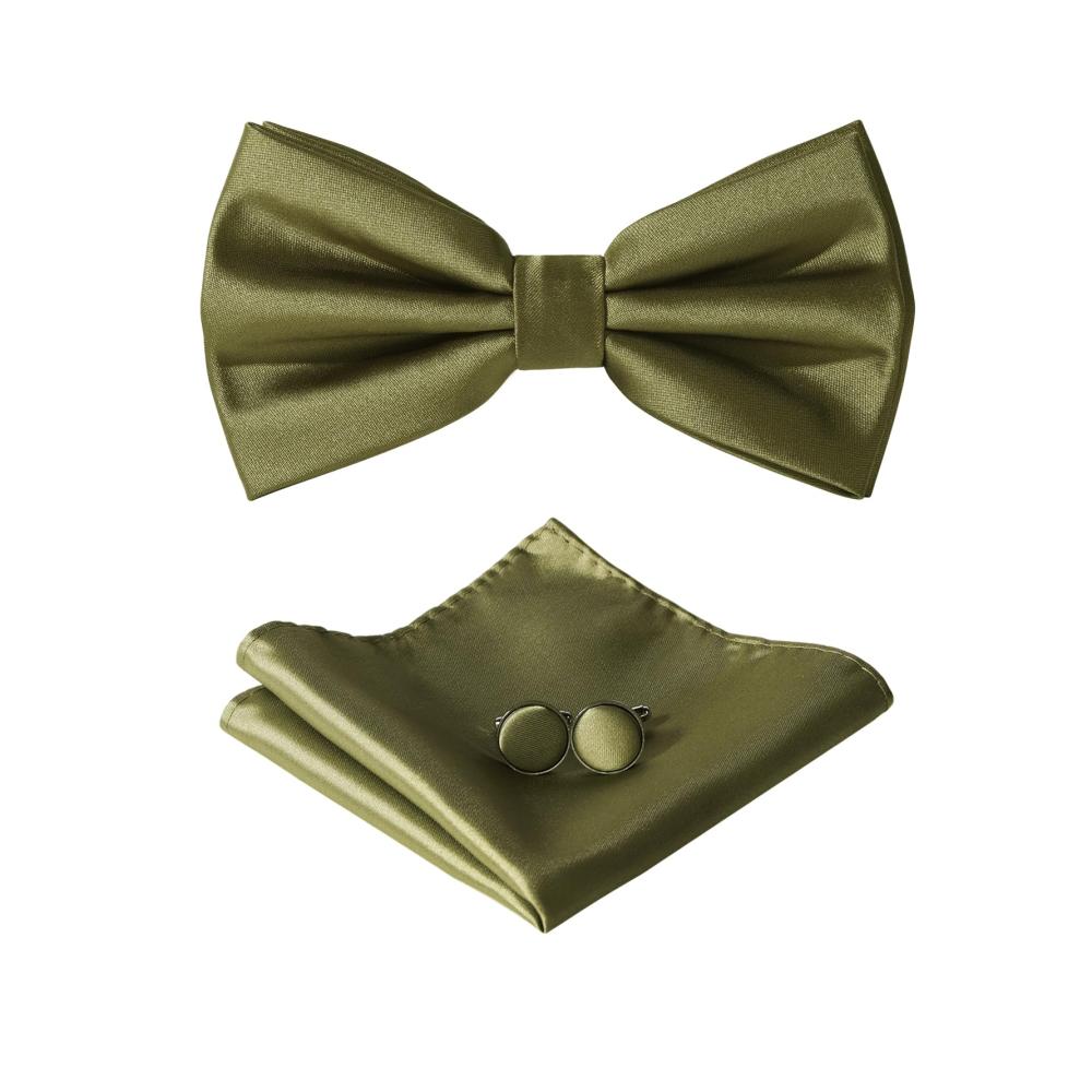 Verstellbare Fliege für Herren aus Satin-Polyester – Elegantes Set mit vorgebundener Fliege einfarbigem Einstecktuch Manschettenknöpfen und Geschenkbox für Bräutigamshochzeit