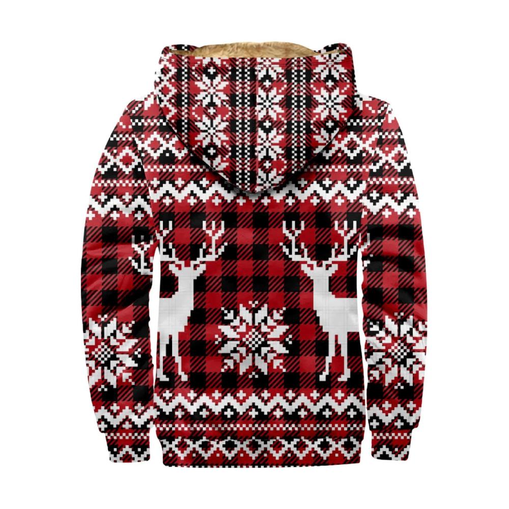 Weihnachtsjacke Herren – Warme Winterjacke mit Fleecefutter Kapuze und Weihnachtsdruck Winddicht und Ideal für Freizeit und Wanderungen