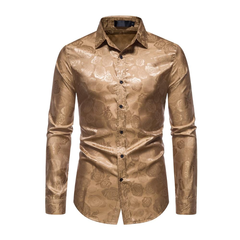 Herren Freizeithemd Langarm Blumenmuster Satin Button-Down - Perfekt für Party Bar Hochzeit