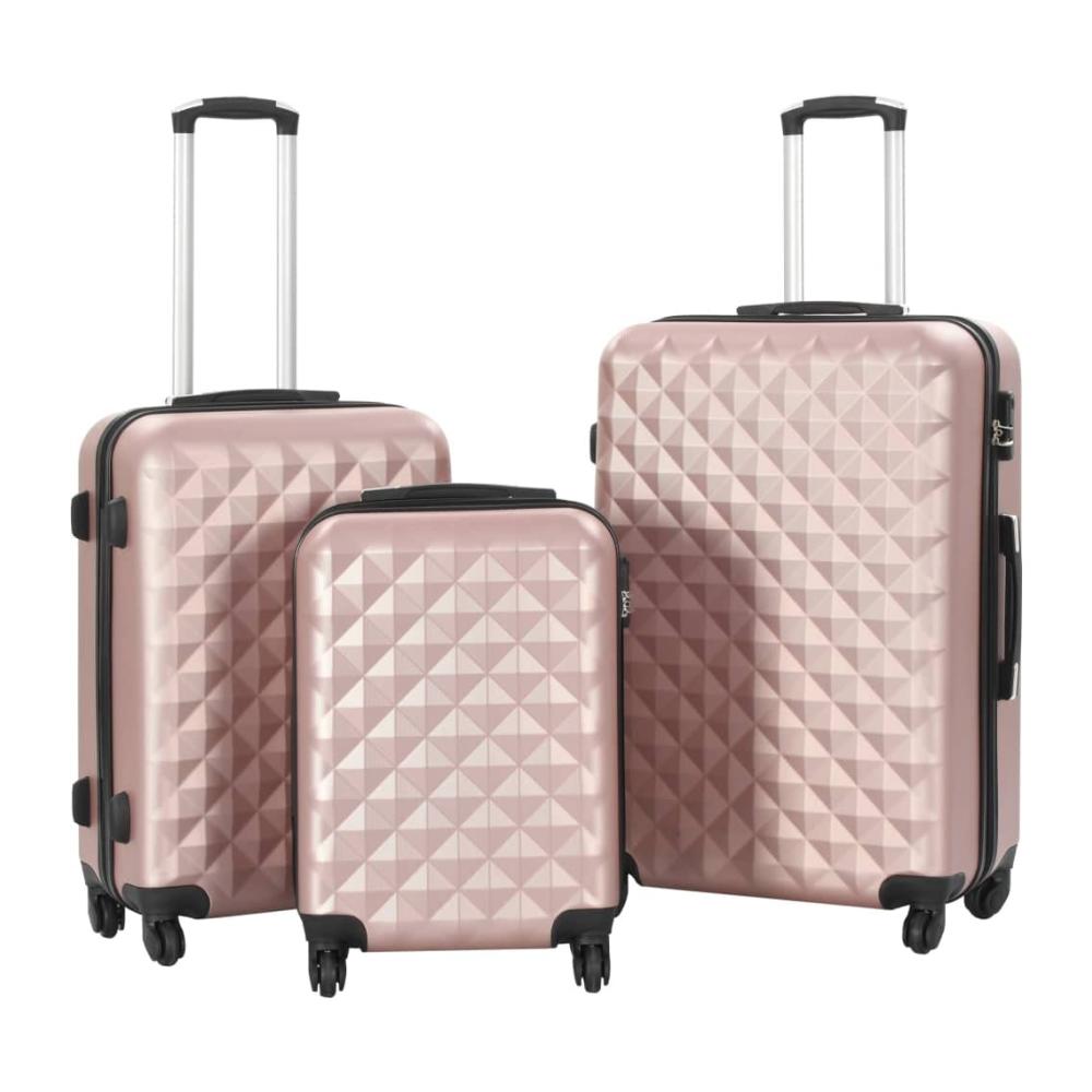 Exklusives 3-teiliges Hartschalenkoffer-Set in Roségold - Reisekoffer mit 4 Rollen Handgepäck Trolley für Geschäftsreisen - S M L ABS Koffer