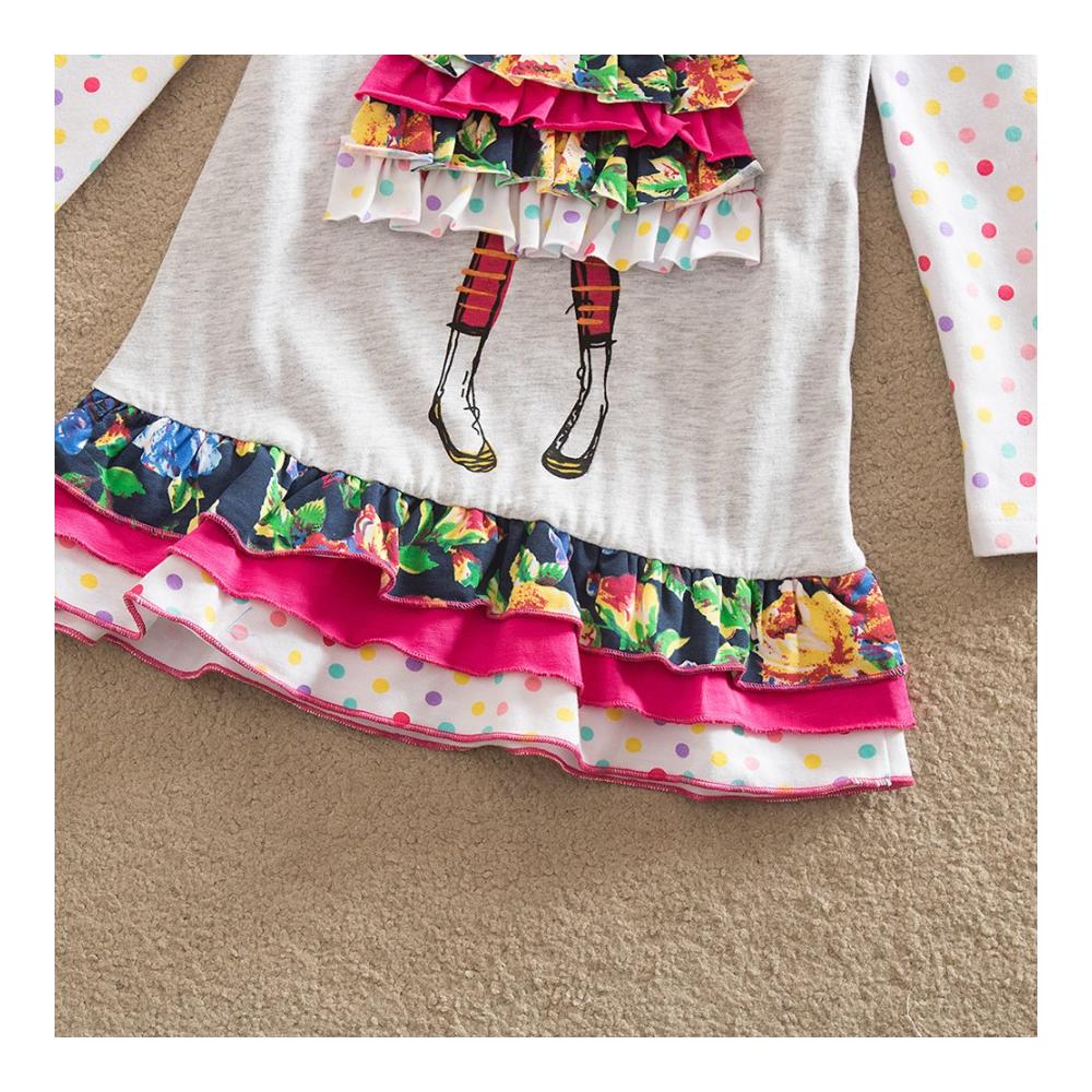 Kinderkleid Baumwolle Langarm Cartoon Blumenkleid Mädchen 2-8 Jahre