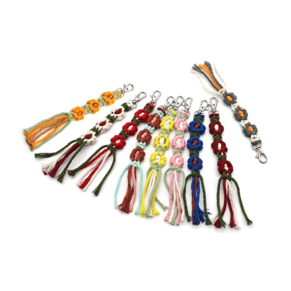 9er Pack Boho Makramee Schlüsselanhänger mit Quasten - Handgefertigtes Zubehör für Schlüssel Geldbörse & Geschenke