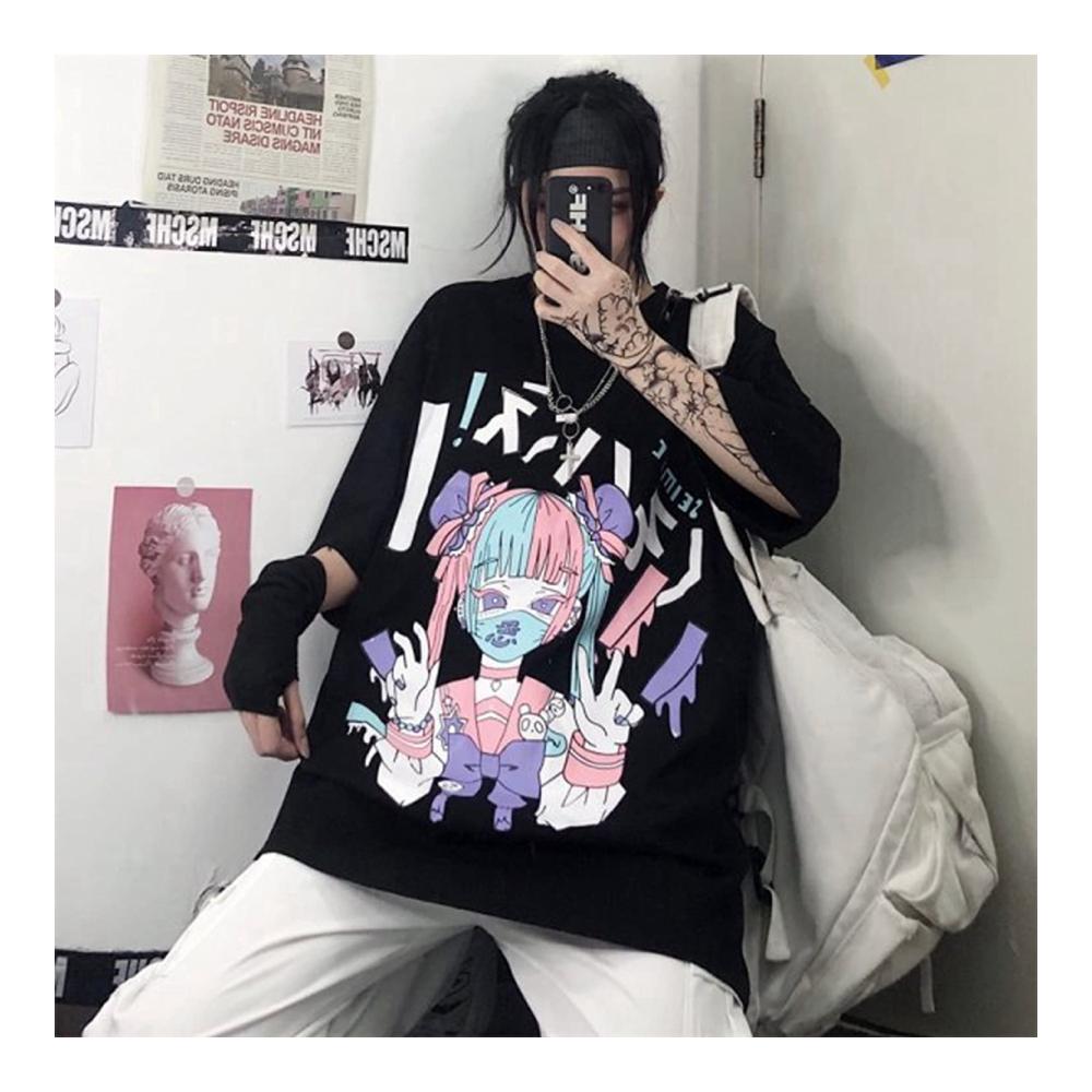 Sommer Gothic Anime Ästhetik Damen T-Shirt mit Harajuku Druck Casual Fashion Tops