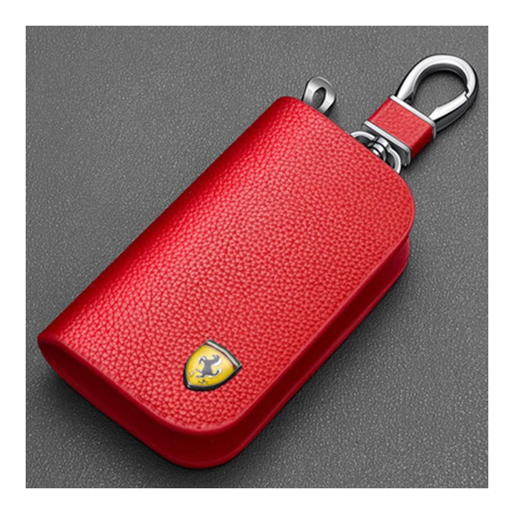 Echtes Leder Herren Brieftasche mit Autoschlüsselhalter Reißverschlusstasche und Schlüsselanhänger für Ferrari 488 458 F430 F12 FF F8 812 Roma Portofino 575M California – Stilvolle Accessoires für Autofans