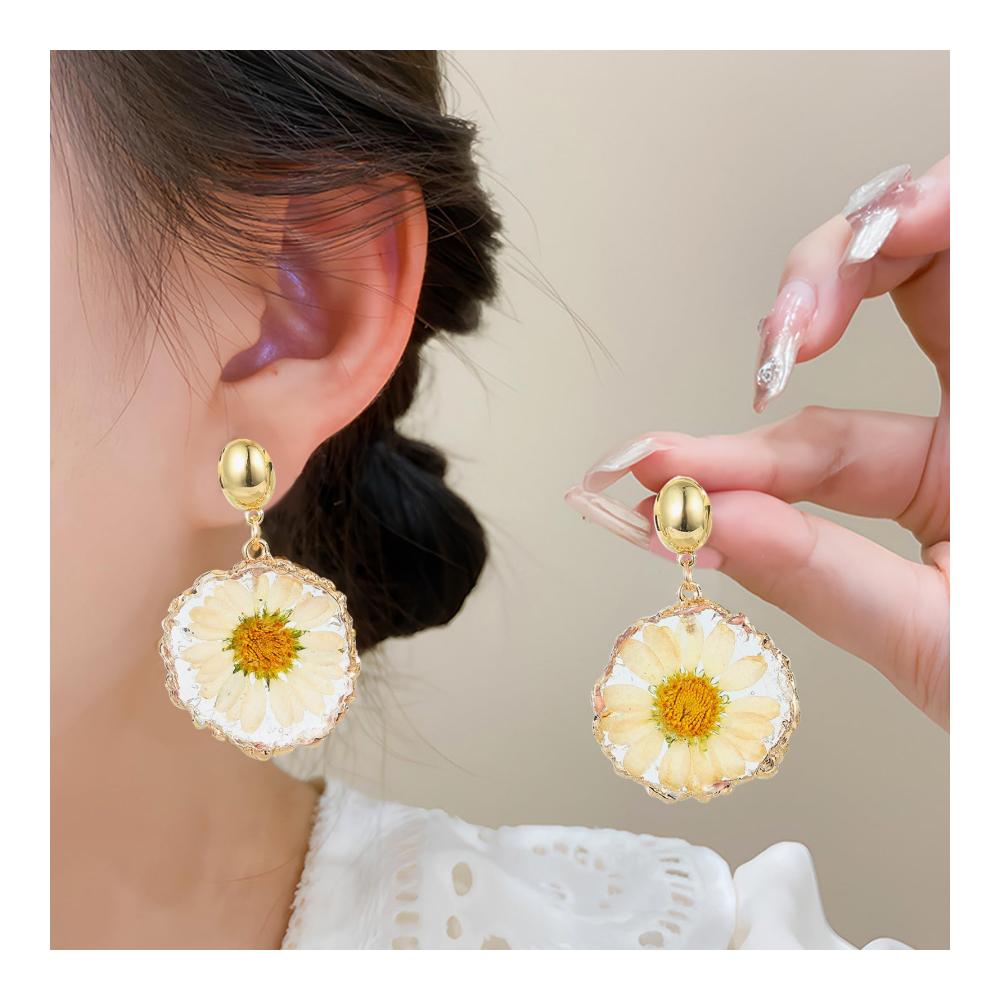 Daisy Sonnenblume Schmuck-Sets Goldene Halskette mit gepresster Blume und passenden Ohrringen – Handgefertigte Personalisierte Damen-Tropfenanhänger