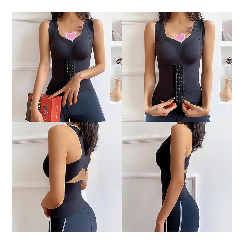 3-in-1-Taillentrainer-BH für Frauen Formende Tops Haltungskorrektur Nahtlose Formwäsche - BH-Weste mit Bauchkontrolle (Schwarz XXXL