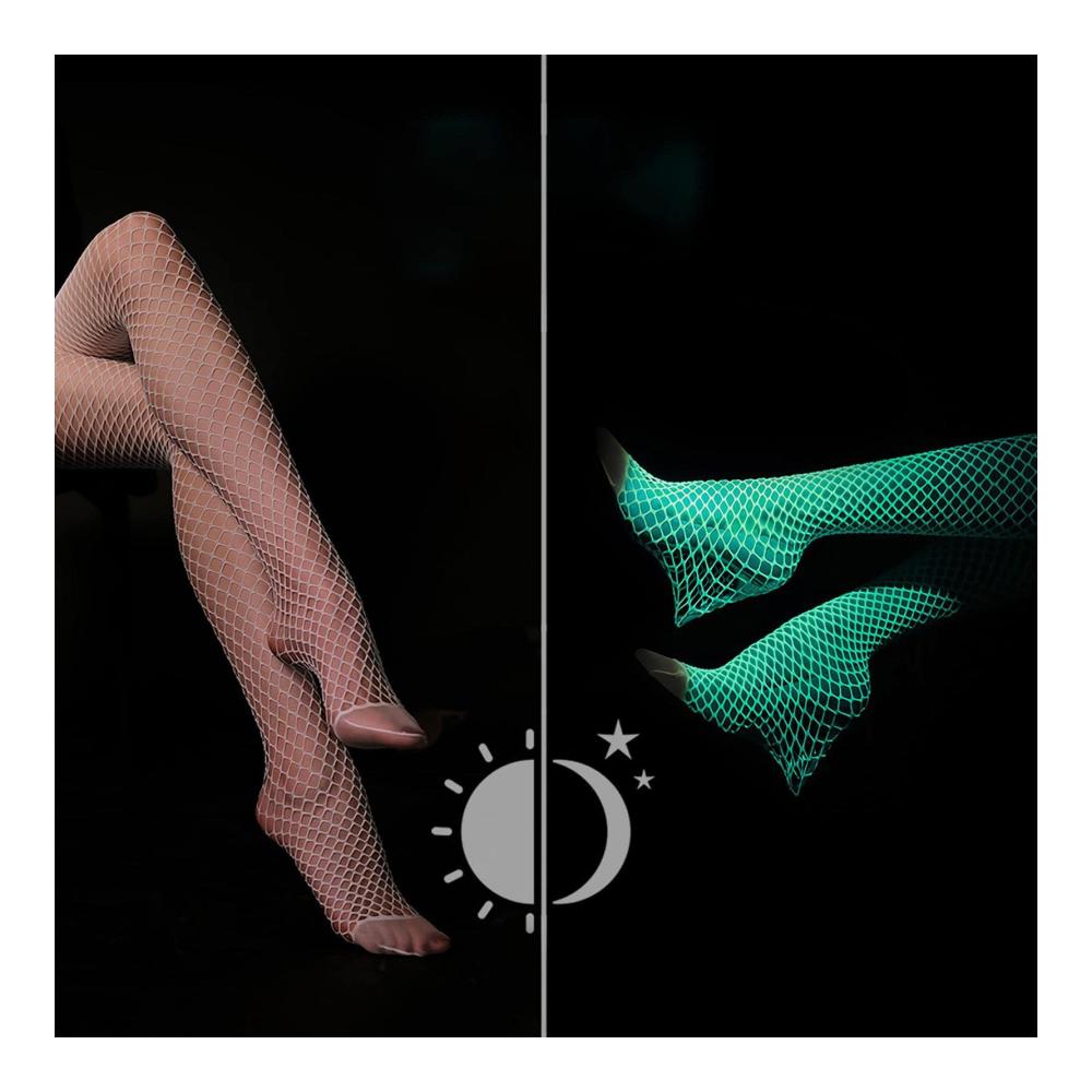 Leuchtende Fischnetz-Leggings für Damen - Glow Tights und Netzstrumpfhose im Dunkeln | Povanjer Glow Socken inklusive - Ideale Netzstrümpfe für einen leuchtenden Auftritt