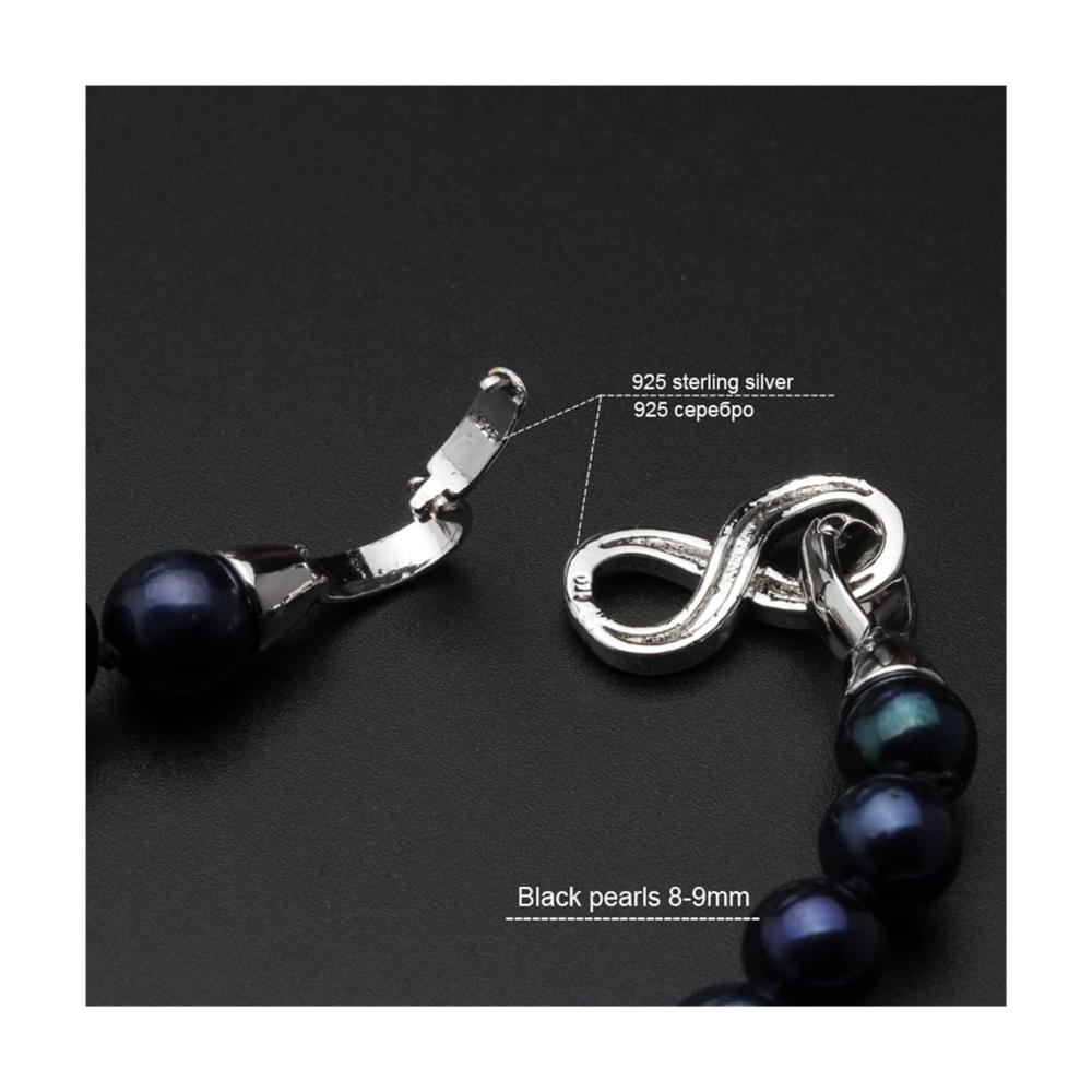8-9mm Echte Schwarze Perlenhalskette aus Süßwasser in 925 Silber - Ideal als Hochzeits- oder Muttertagsgeschenk Natürlicher Schmuck in Perfektion (Länge 70cm Perlengröße 8-9mm