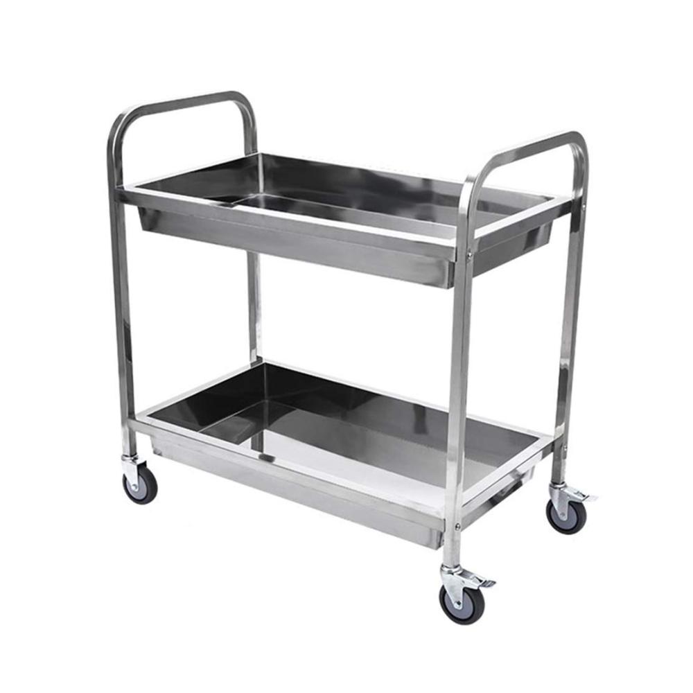 Edelstahl Koffer & Trolleys - 2-stufig Ideal für Essen Wein Restaurant Hotel Medizin & Labor Größe S-75x40x85cm