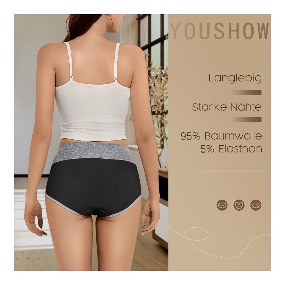 5er Pack Damen Baumwollunterwäsche Bikinis & Taillenslips mit Hoher Taille und Stretch - Komfortabler Unterwäsche-Satz