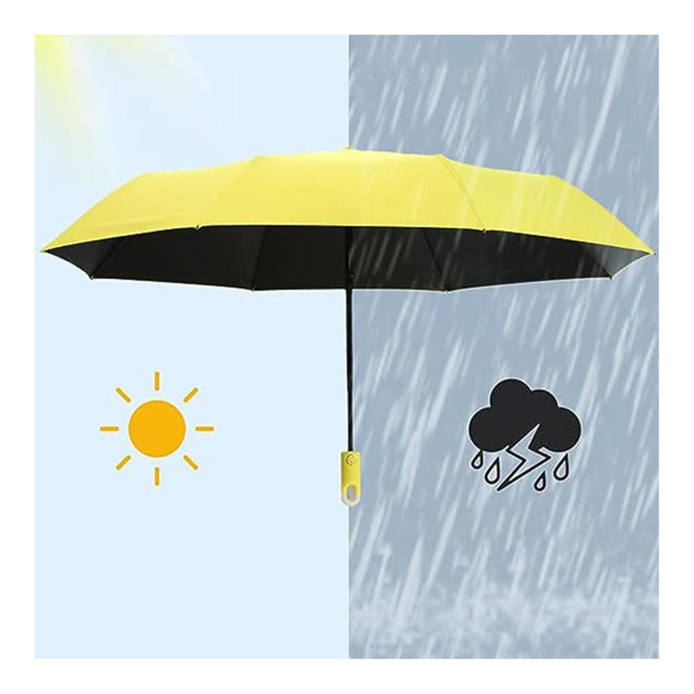 Three-Fold Windproof Travel Umbrella - Lightweight Compact and Self-Opening with Buckle for Easy Use in Yellow