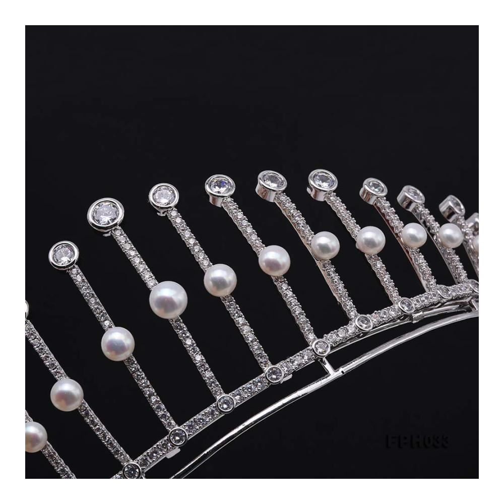 Natürliche Süßwasserperlen Diadem - Elegante JYX Perlkrone 45–75 mm - Flach rund perfekt für Brautschmuck - Weiße Perlen Tiara für Geburtstag und Party - Hochwertiges Kupfer Perlen Accessoire