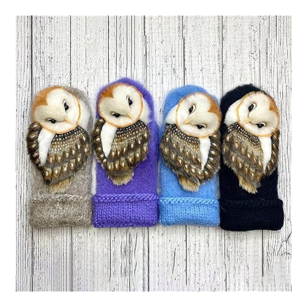 Handgestrickte Nordic Eulen-Handschuhe Warme Wolle Winter Fäustlinge & Mittens für Frauen