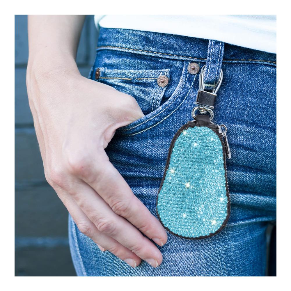 Herren Leder Schlüsselanhänger Etui mit Bling Bling Akzenten - Auto Münzhalter Reißverschluss Fernbedienung Brieftasche (Blau
