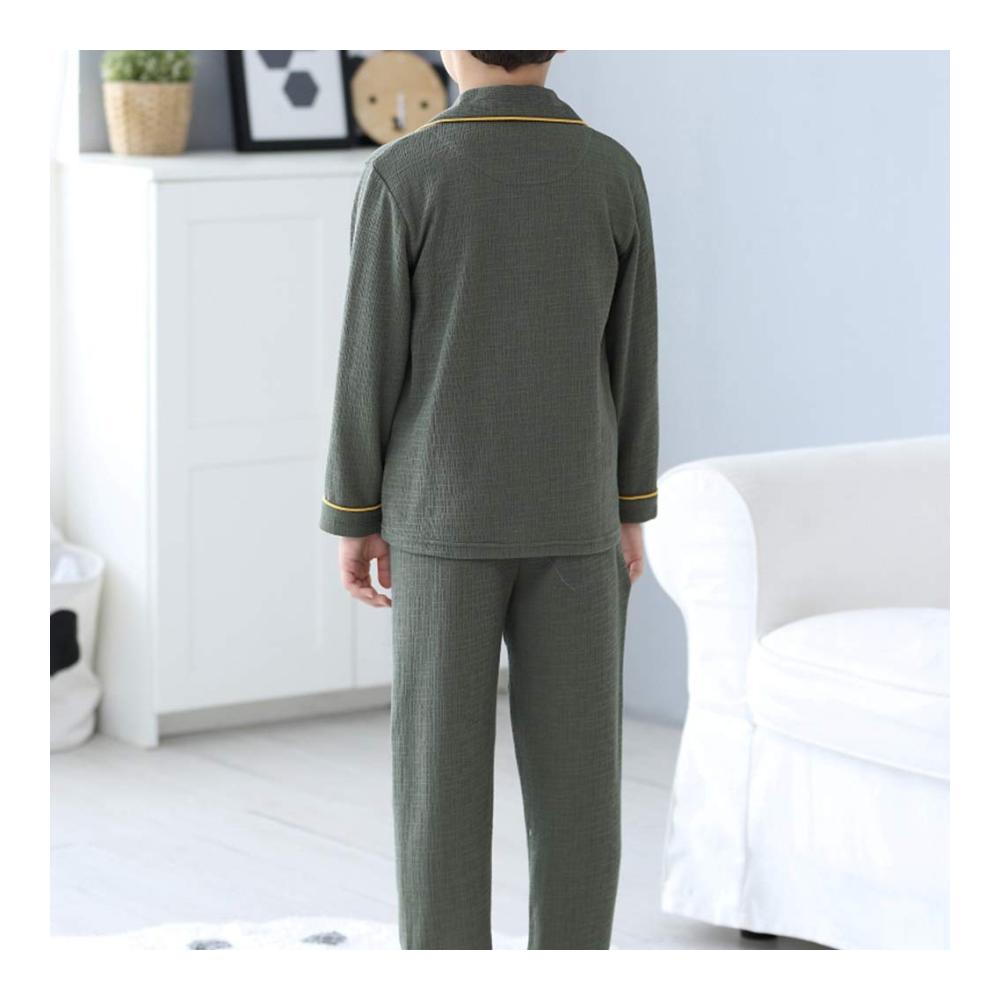 Herren Baumwollpyjama-Set Langarm Schlafanzüge in Grün Bequeme Nachtbekleidung für Jungen Größe 165cm