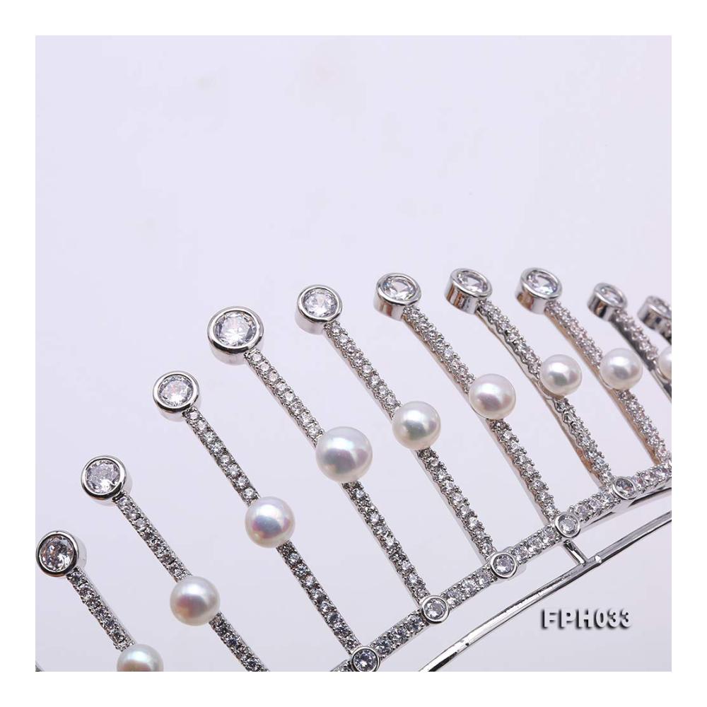 Natürliche Süßwasserperlen Diadem - Elegante JYX Perlkrone 45–75 mm - Flach rund perfekt für Brautschmuck - Weiße Perlen Tiara für Geburtstag und Party - Hochwertiges Kupfer Perlen Accessoire