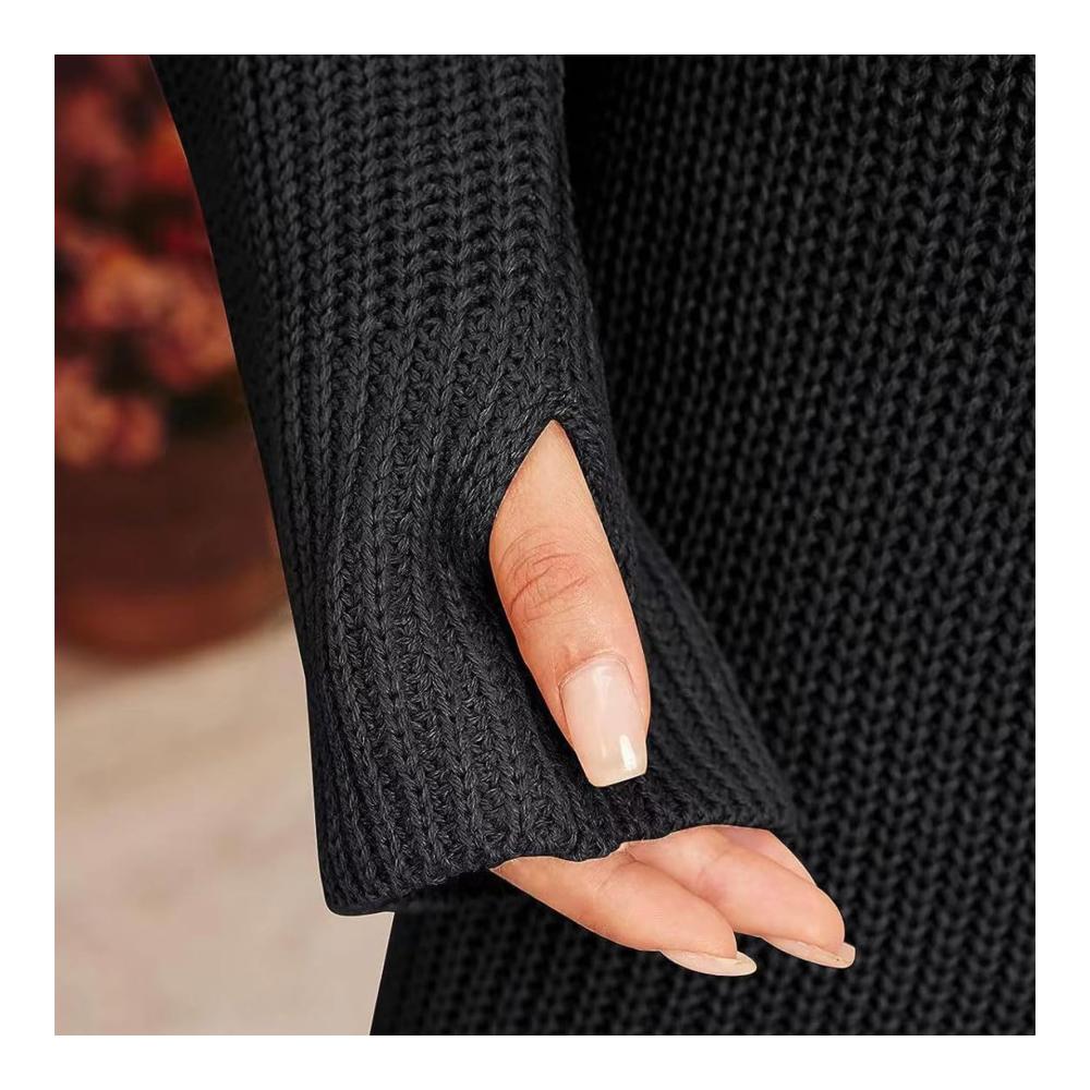Herbst Winter Damen Rollkragenkleid | Knielanges Strickkleid mit Langarm | Warmes Einfarbiges Pulloverkleid | Freizeit Strick Sweater für kalte Tage