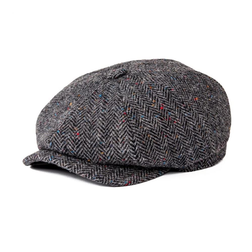 Multicolor Polka Dot Herringbone Wool Tweed Newsboy Cap | Unisex Soft Lined Hat