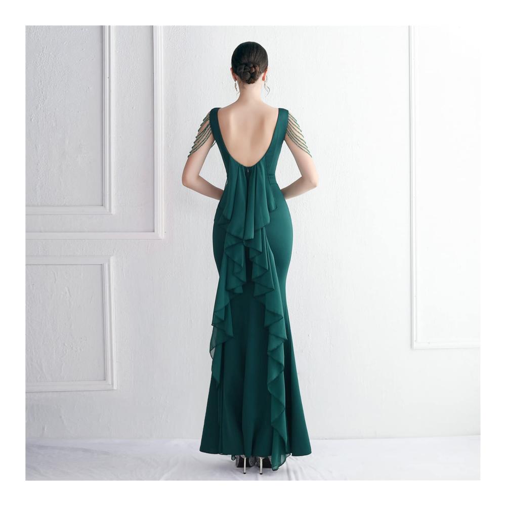 Chiffon Abendkleider Elegante Brautjungfernkleider Meerjungfrau-Cocktailkleider Party Prom Dresses - Rückenfrei Langes Kleid für Hochzeit und Strand. Stilvolle Freizeitmode