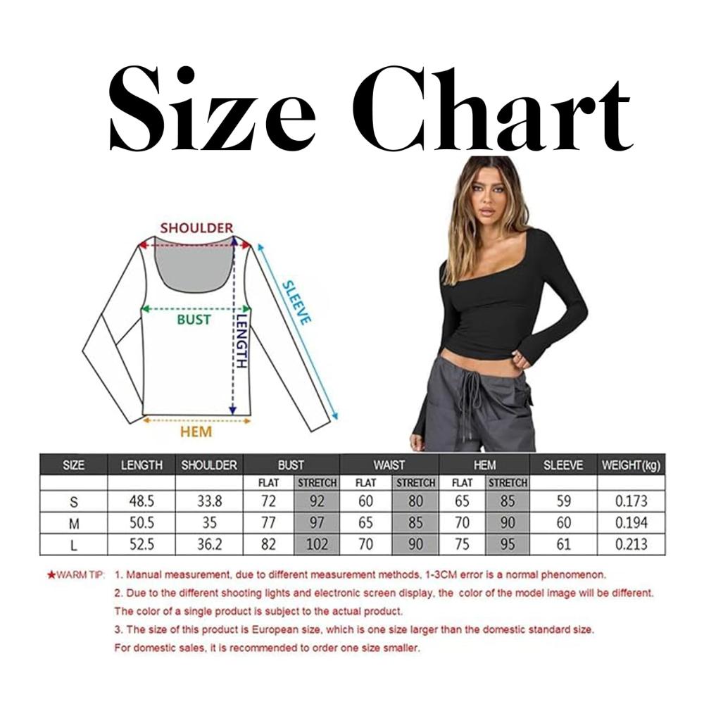 Elegante Damen Langarmshirts Crop Tops mit Quadratischem Ausschnitt - Slim Fit Y2K Oberteile im Geripptem Strick - Lässige Grundlegende Langarm Tee Shirts für Streetwear