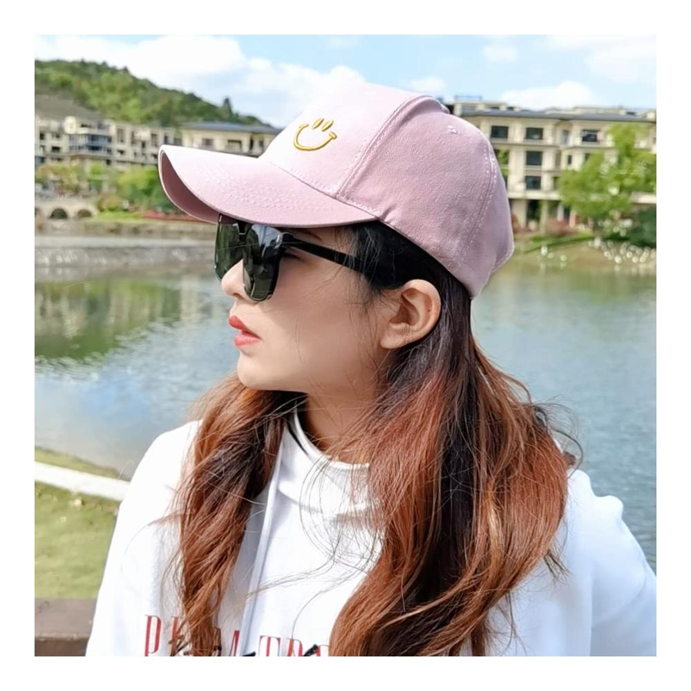 Baseball Cap in Pink | Verstellbare Baumwoll-Sportkappe mit Smiley-Motiv für Damen und Herren | Sonnenschutz beim Sport Reisen und draußen