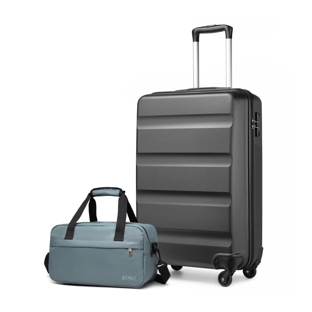KONO Handgepäck-Set Kleiner Koffer mit 2-teiligem Gepäck-Ensemble Kabinenkoffer M und praktischer Handgepäcktasche für Flugzeug in stilvollem Grau