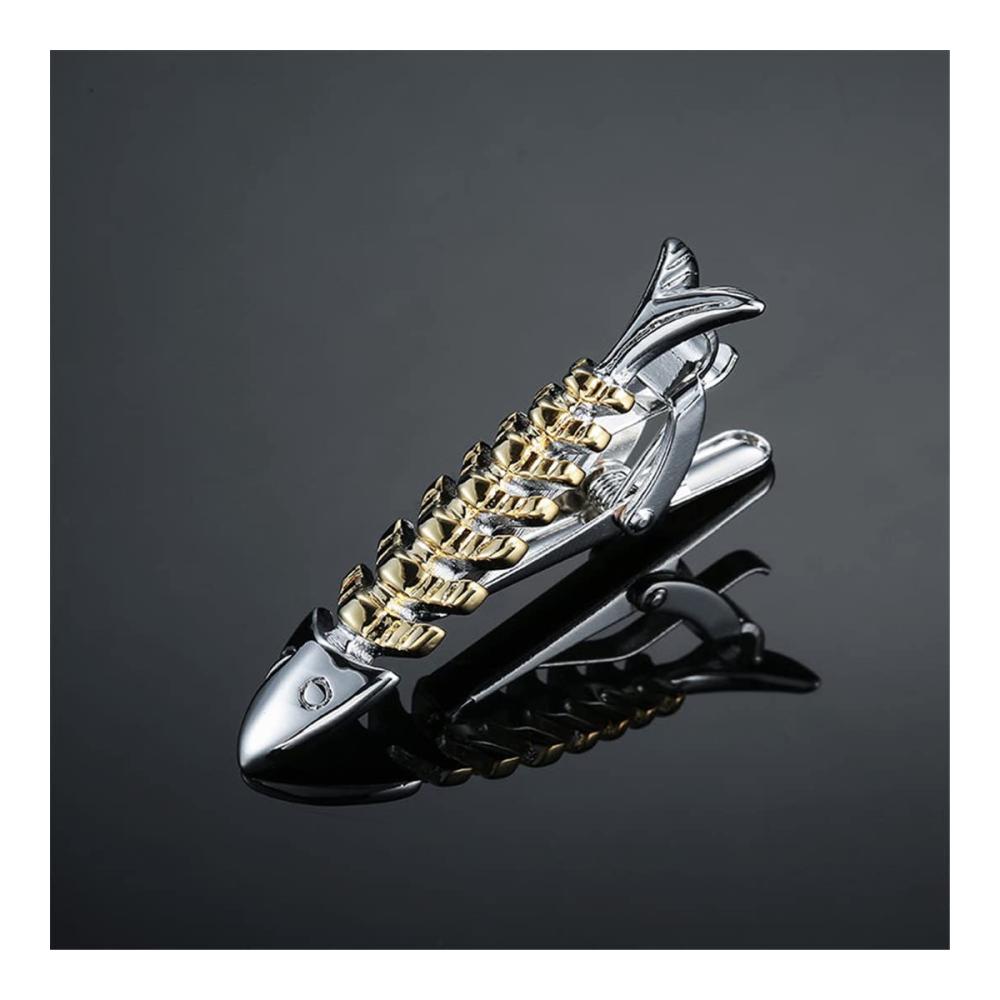 Suwequest Herren Krawattenklammer in Gold Silber & Schwarz – Elegante Business-Krawattennadel 11cm