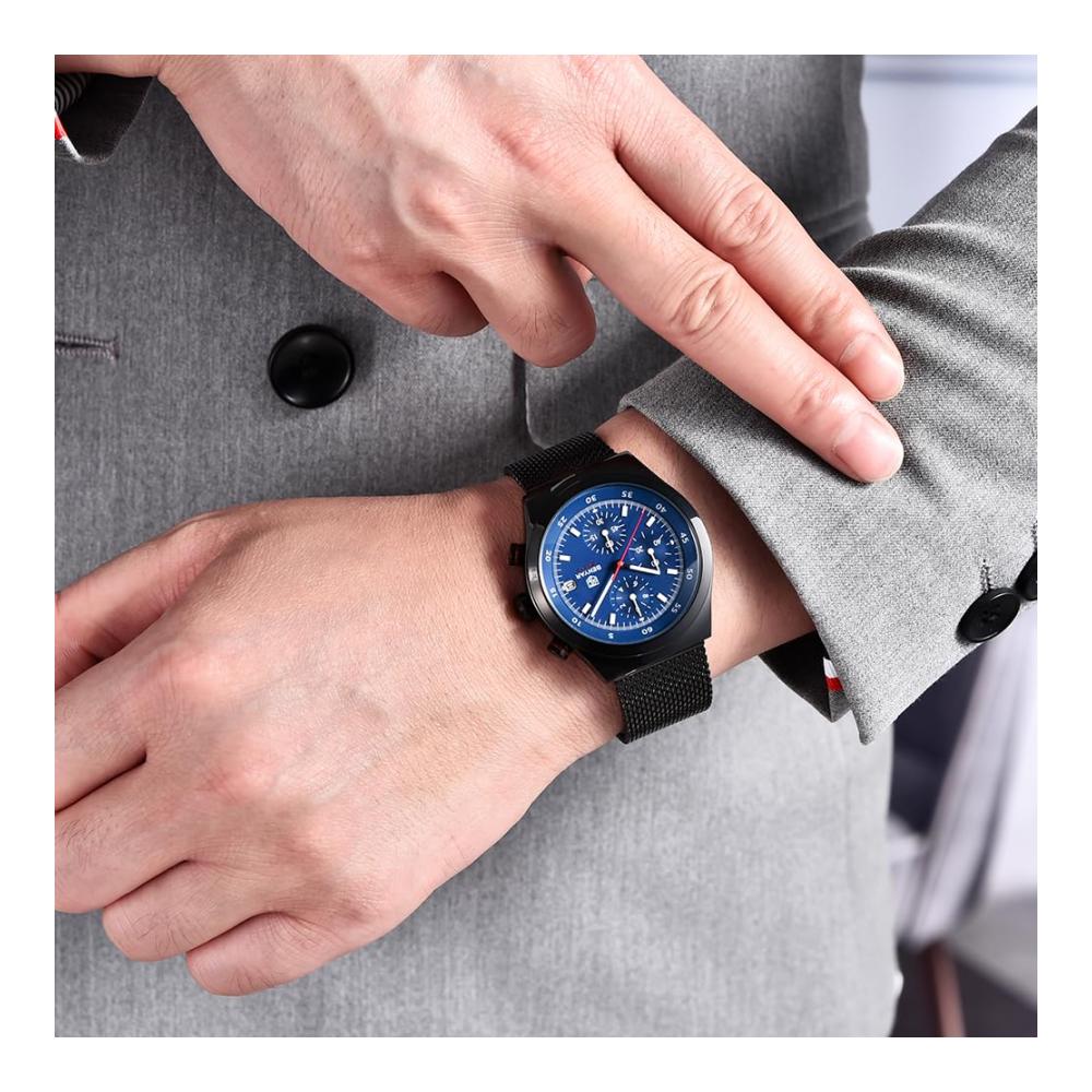 BENYAR Herrenuhr BY-5200M - Militäruhr mit Mesh-Armband Analogem Quarzwerk Business Datum Wasserdicht - Ideales Herrengeschenk