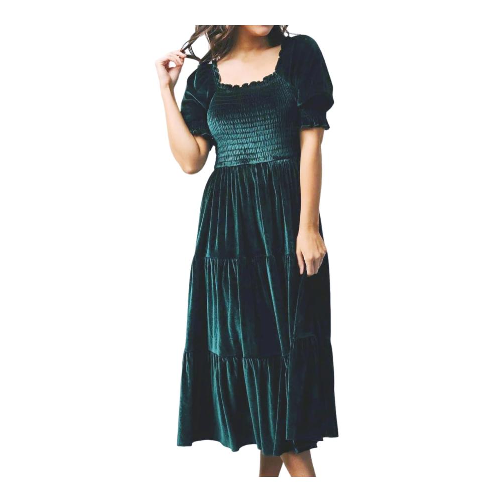 Damen Maxikleid mit quadratischem Ausschnitt und A-Linie elegantes gestuftes Herbst-Winter-Kleid hohe Taille schmale Passform