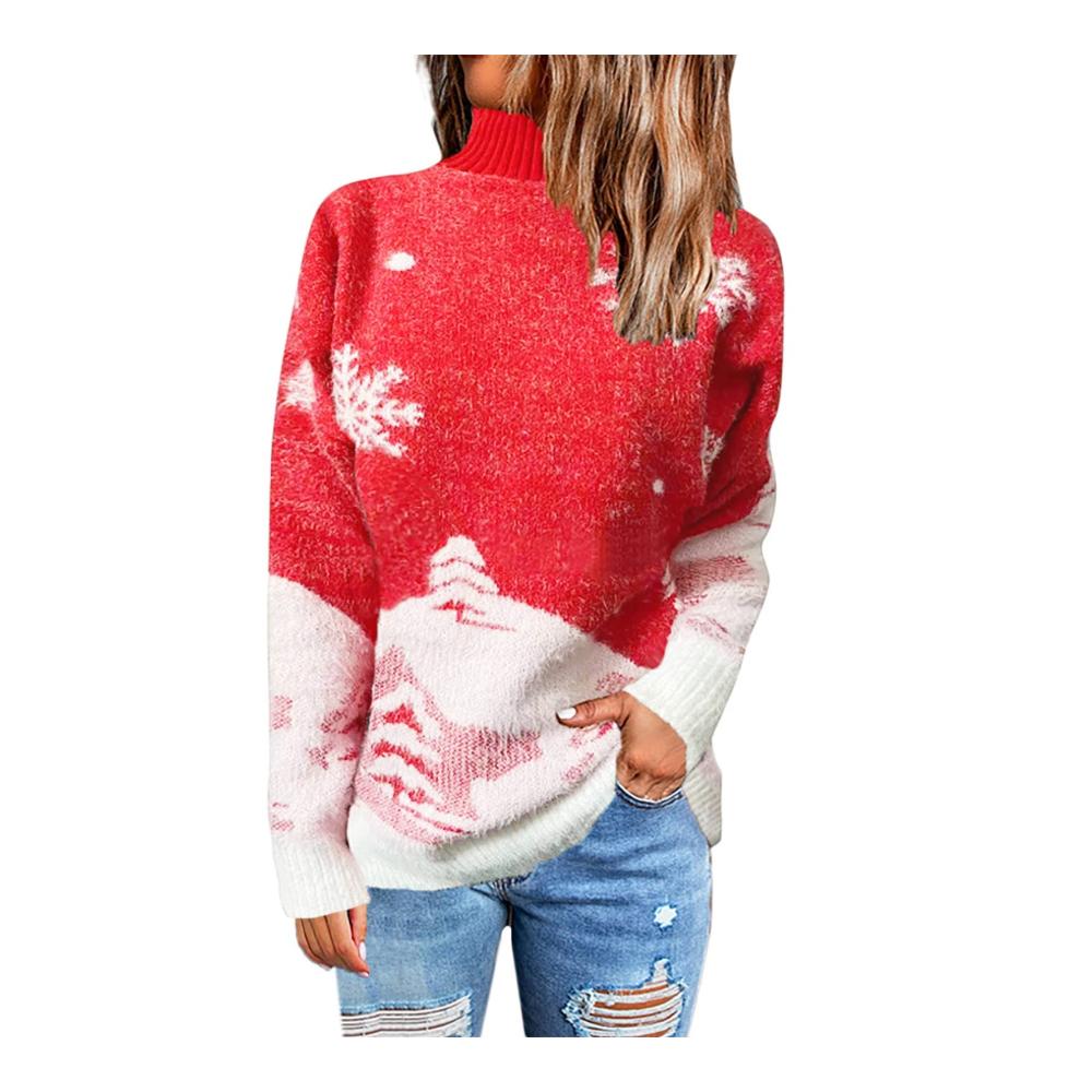 Damen Kapuzenpullover Rollkragen Basic mit Slim Fit für Winter – Langarm Strickpullover in Solide Sweatshirts Design A56