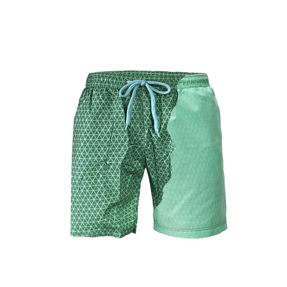 Farbwechsel Badeshorts für Jungen und Männer | Schnell trocknende Sportshorts mit Taschen (Grün Muster