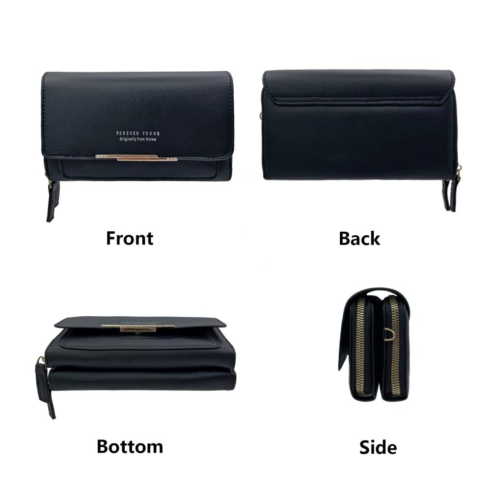 Messenger-Bags Damen Kleine Umhängetasche mit Vielen Kartenfächern Crossbody Schultertasche für Reisepass und Handy Geldbörse Portemonnaie in Schwarz