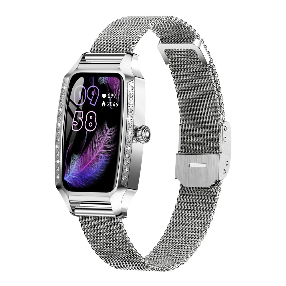 Elegante Damen Fitnessuhr mit Strass-Design | Silberne Smartwatch mit Voll-Touchscreen Blutdruckmessung Schlafmonitor Pulsuhren Schrittzähler Kalorienzähler | Luxus Sportuhr und Fitness Tracker