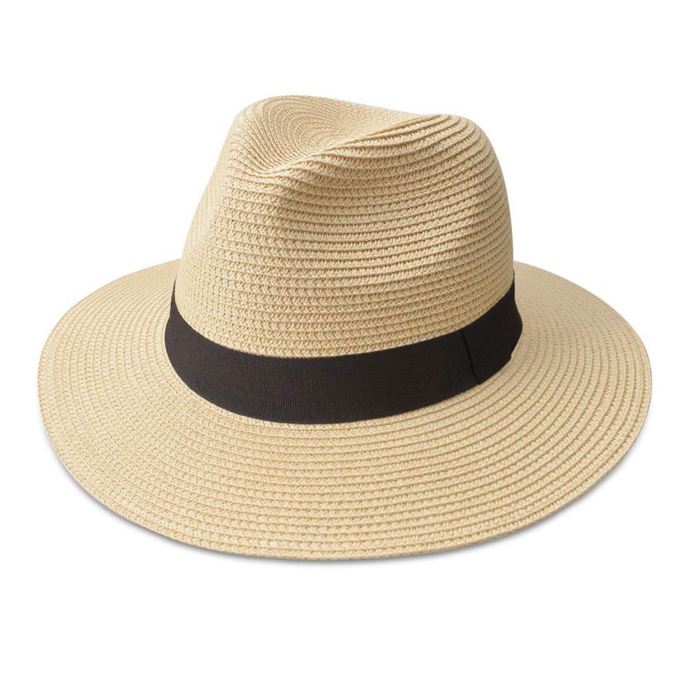 Panama Hut Sommer Strohhut für Herren und Damen - Rollbarer Fedora mit UV-Schutz A-Beige-FK L