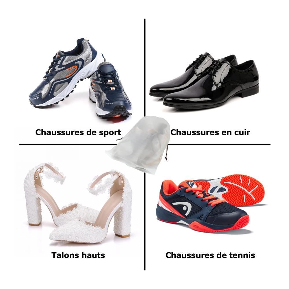 Transparente Schuhtaschen 60er Pack – Ideale Schuhhüllen für Reisen 40 x 30CM mit Kordel – Organisieren und Aufbewahren von Schuhen leicht gemacht