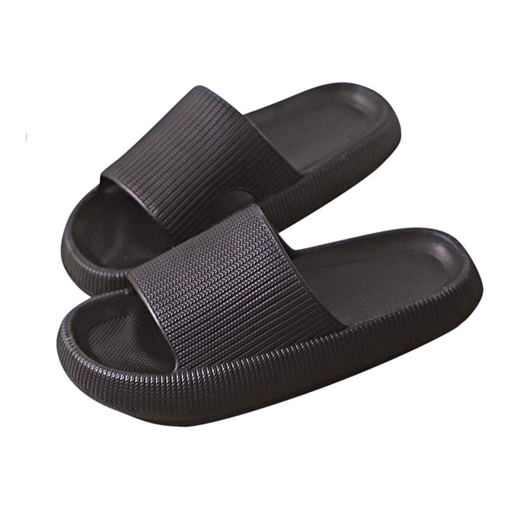 Cozy Unisex Shower Sandals | Thick Sole Home Slippers for Men and Women (37-38 Black) | Super Soft Shock Absorption Non-Slip Beach Pool Slides