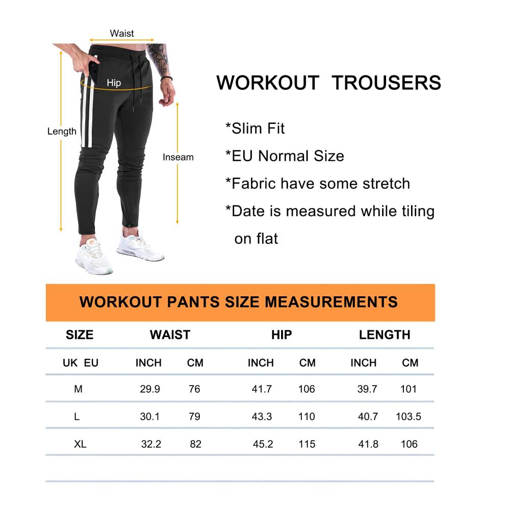 Herren Jogginghose Baumwoll-Sporthose mit Reißverschlusstaschen für Fitness und Training