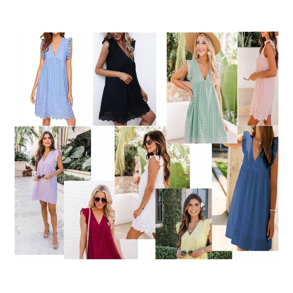 California Romper Dress Loose V-Neck Summer Jumpsuit with Shorts Pockets and Solid Color Skirt in Comfortable Cotton Fabric