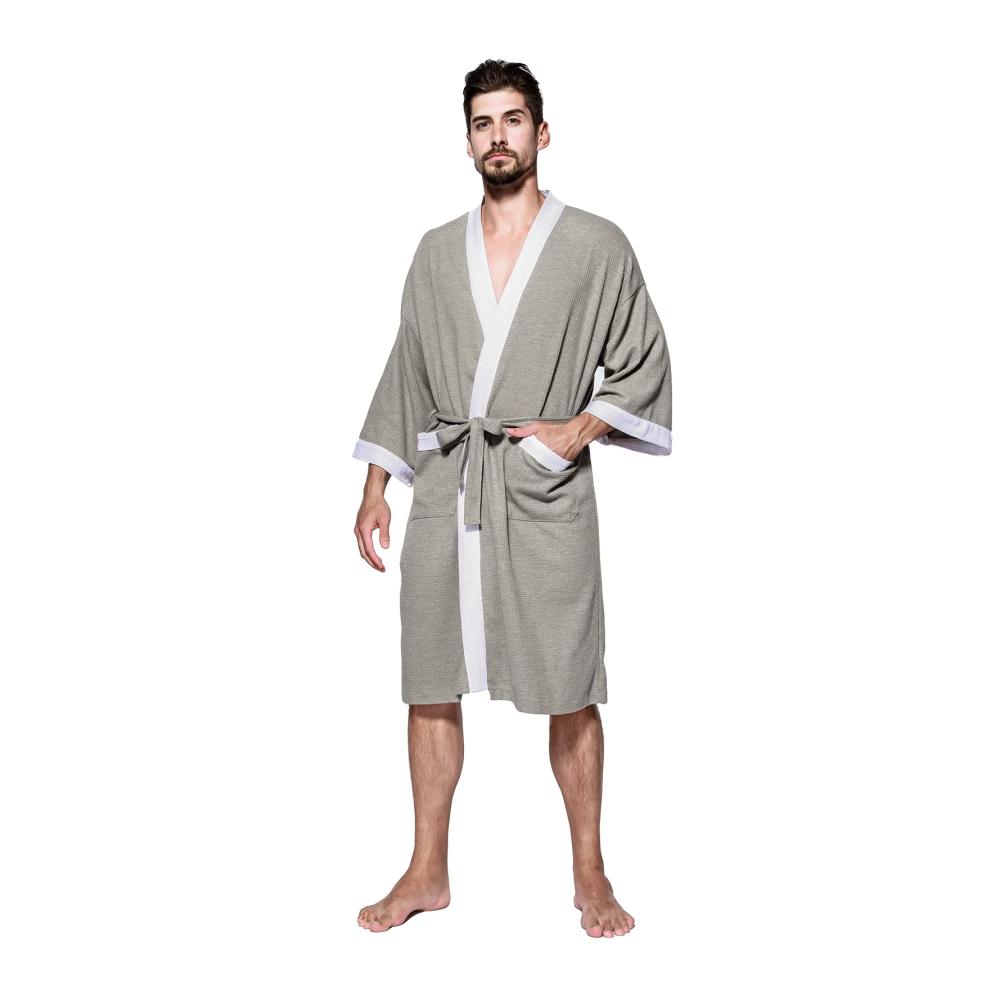 Bademäntel Herren - Luxuriöser Baumwoll-Bademantel mit Schalkragen Weich und Bequem für Zuhause Spa Badewanne und Dusche (Grau Größe S