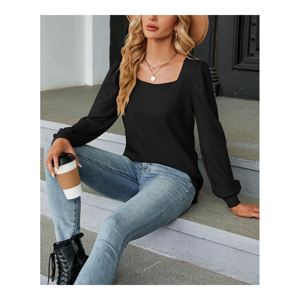 Elegantes Damen Langarmshirt mit Karree-Ausschnitt Texturiertes Falten-Design perfekt für Streetwear - Anna Im Bug Pullover