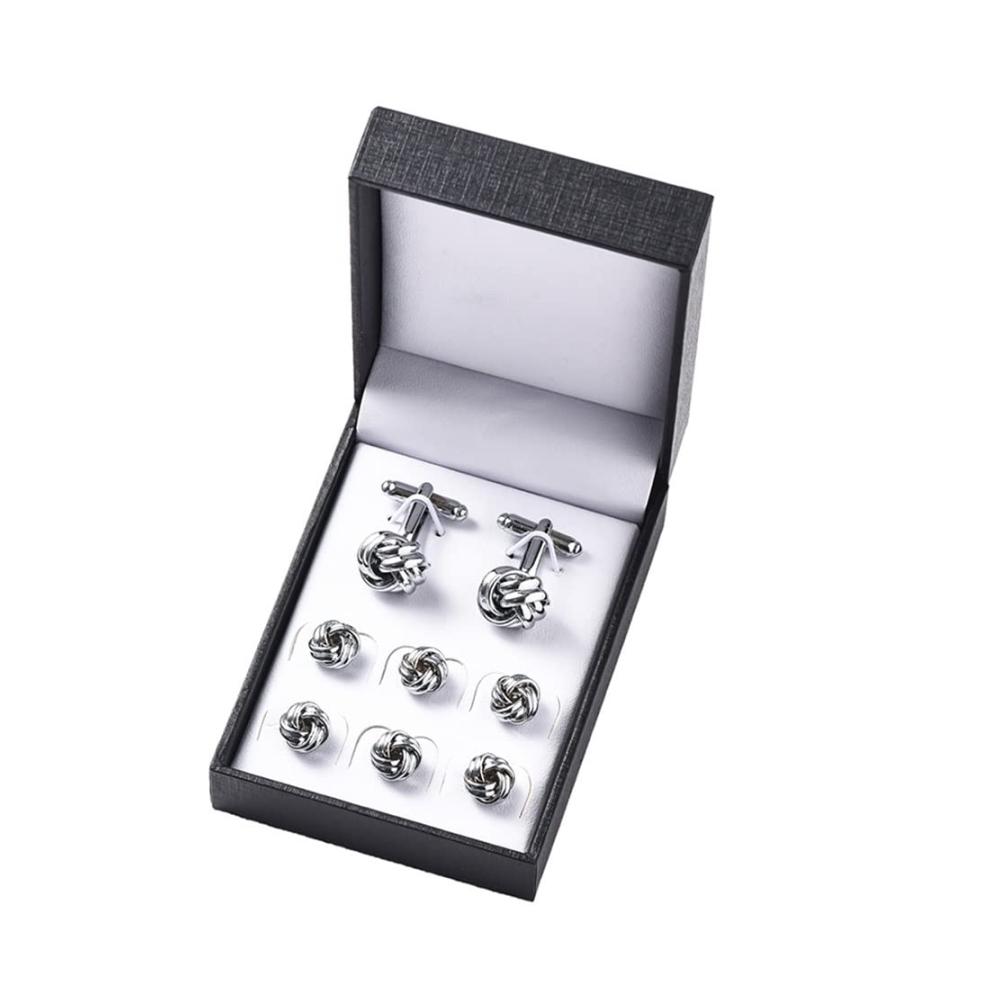 Herrenhemd Manschettenknöpfe-Set | Vintage Designer Hochzeit Manschettenknopf 8 Stück | Geschenkbox inklusive | Hemdknöpfen und Krawattenklammer | Elegantes Knopf-Set