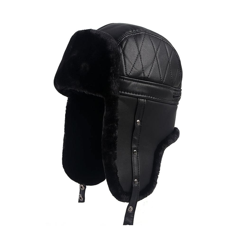 Fliegermützen DEPAJA Russische Ushanka Wintermütze mit Kunstleder Trapper-Stil warmem Pelzimitat Ohrklappen Bombermütze für Herren in Schwarz