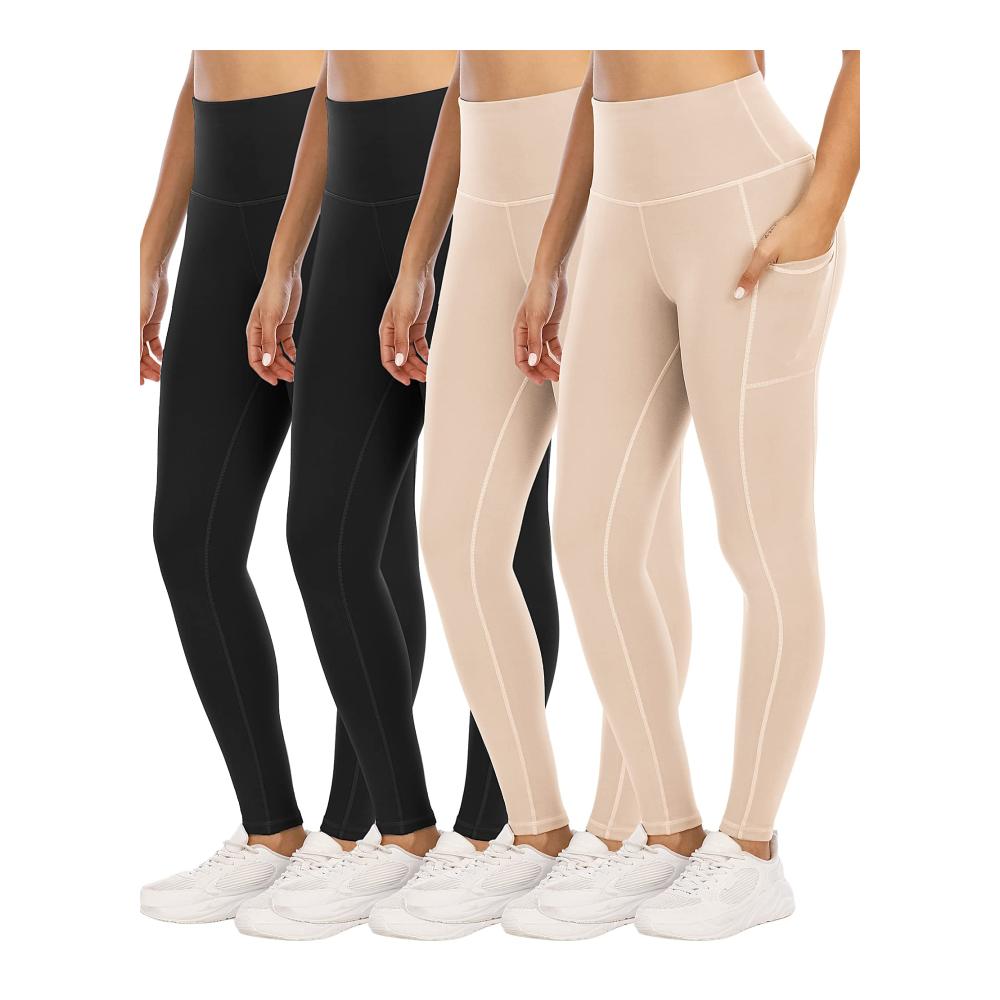 YOUNGCHARM Damen Leggings 4er-Pack mit Taschen hohe Taille Bauchkontrolle – Perfekt für Workout und Yoga