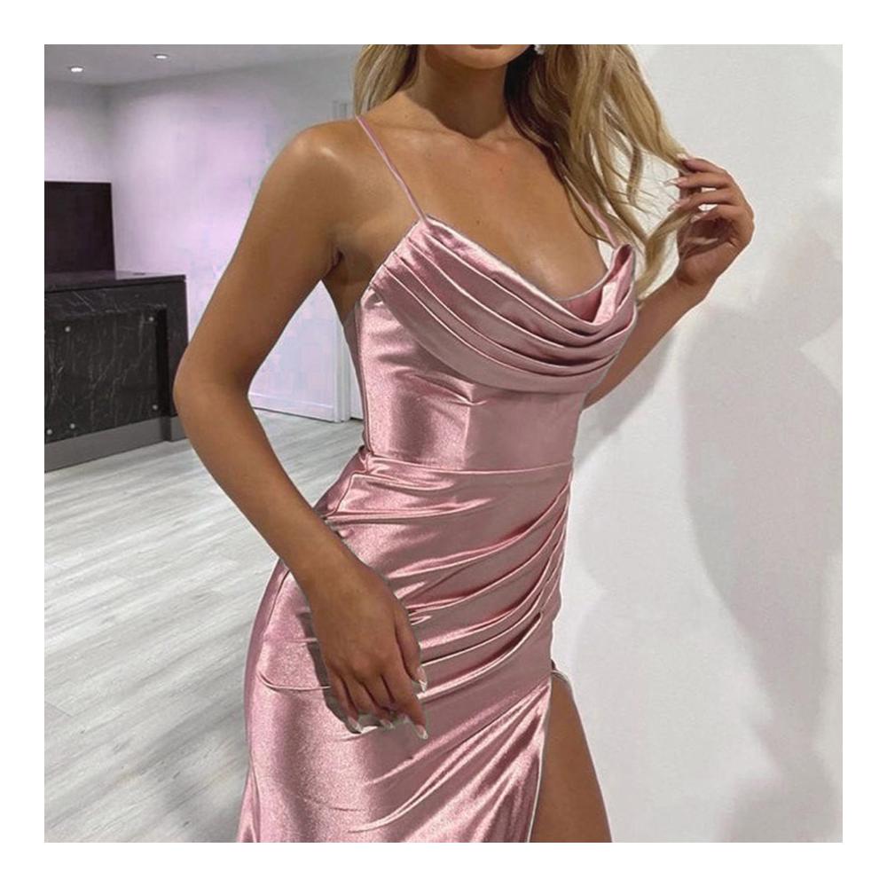 Satin Abendkleid mit V-Ausschnitt Schlitz und Tasche - Elegantes langes Formales Kleid für besondere Anlässe