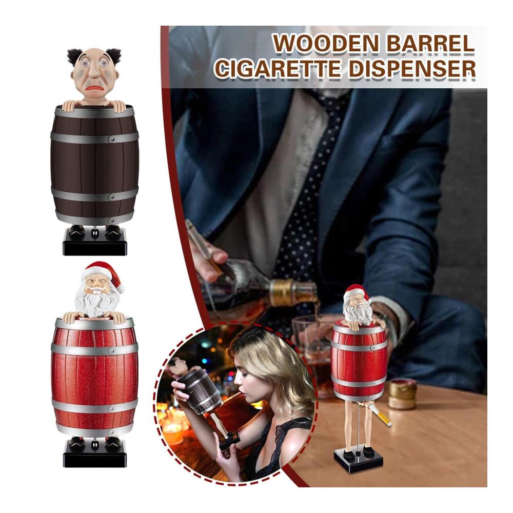Holzfass Zigarettenetui mit automatischem Spender - Lustige Figuren Statue für Weihnachtsfeier Dekoration - Halter für Zigarettenschachtel im Auto - Ideales Geschenk für den stilvollen Vater - Zigarrenetui für die perfekte Zigarettenausgabe