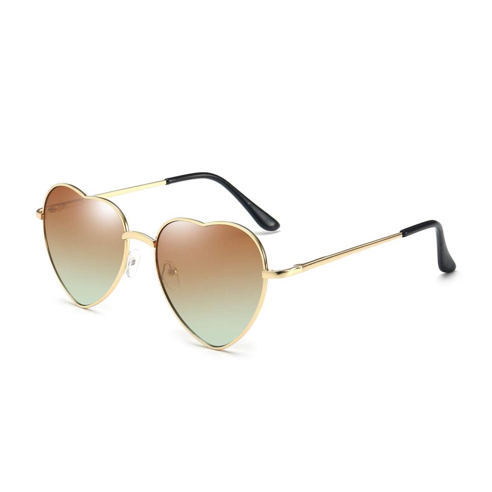 Herzförmige Sonnenbrille für Frauen - Randlose Metallrahmen UV400 Braune Verlaufsgläser Goldrahmen