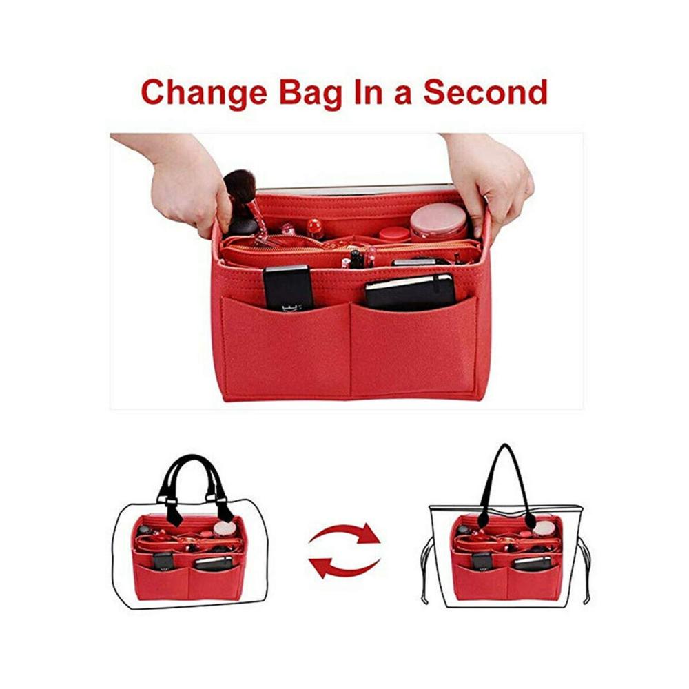 Handtaschen-Organizer Kompakter Filz-Einsatz für Make-up und Geldbörse (Blau Größe S