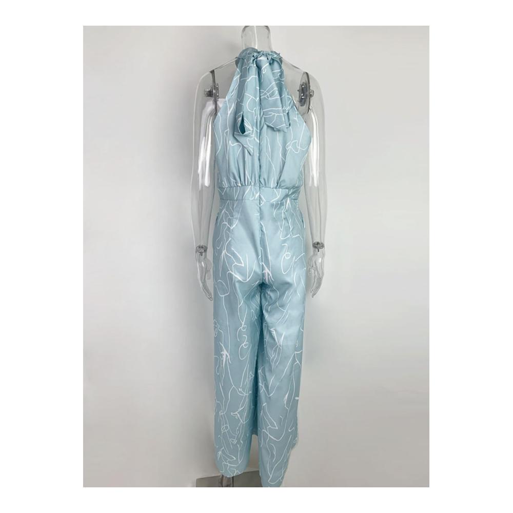 Damen Jumpsuit Ärmellos Sexy & Elegant | Hohe Taille Bedruckte Hosen Weites Bein | Mode-Set für Frauen