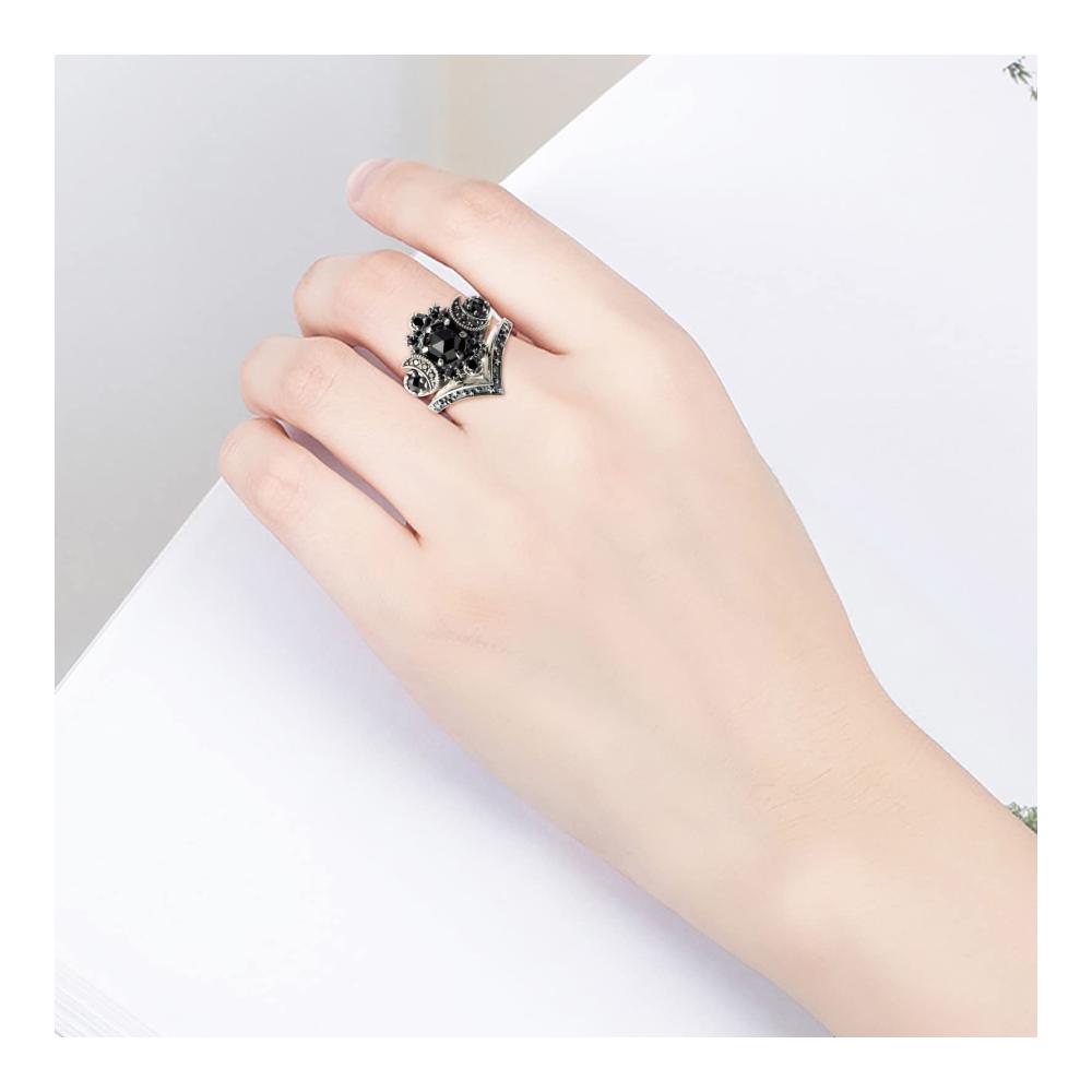 Damenringe Set Modisches Diamant-Silber-Mond Verlobungsring-Set mit Daumenring Boho-Stapel-Eheringe und Große Klobige Ringe