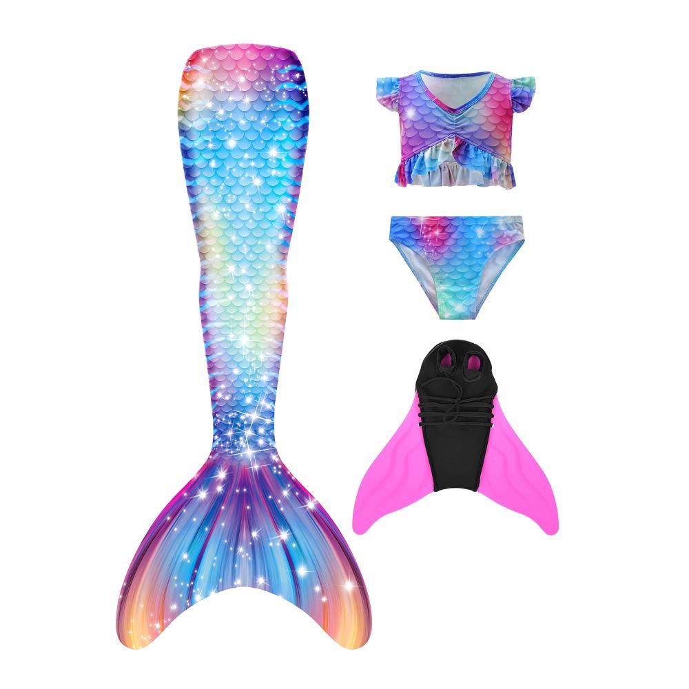 Meerjungfrauenschwanz Bikini-Sets für Kinder | Perfekt zum Schwimmen mit Flosse | Meerjungfrau-Kostüm für Mädchen (Modell fenseM2-140